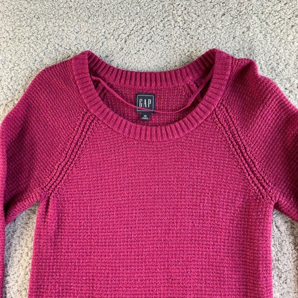 Gap Tunic Sweater Womens‎ XS Merino Wool Chunky Knit Bishop Sleeve Scoop Purple - Picture 4 of 11